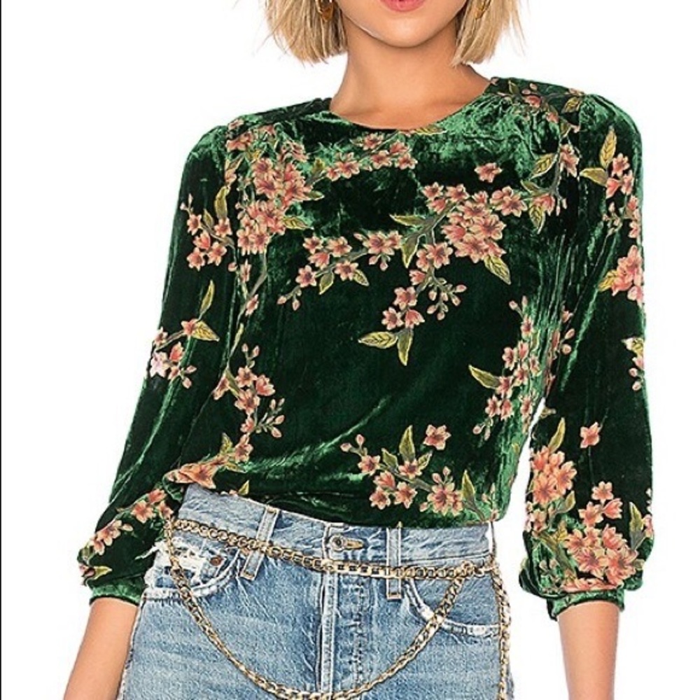 J.O.A. | Burnout Velvet Top Long Sleeve Floral Blouse